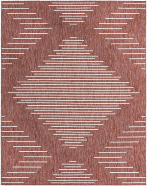 Unique Loom Outdoor Modern Tambor Machine Made Lines Rug Rust Red, Ivory 7' 10" x 10' 0"