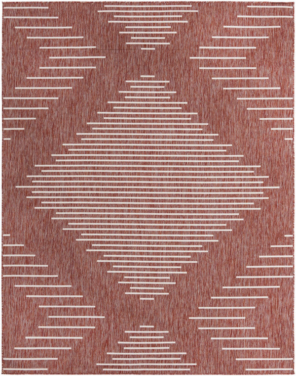 Unique Loom Outdoor Modern Tambor Machine Made Lines Rug Rust Red, Ivory 7' 10" x 10' 0"