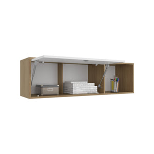 English Elm Sahara 47" Wide One-Door Wall Cabinet with 3 Shelves, Pull-Up Door, White & Oak Finish, Space-Saving Organizing Solution B200P287122