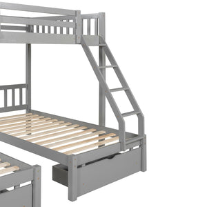 English Elm Full Over Twin Triple Bunk Bed Pine Wood Frame with Storage Drawers and Guardrails LT000343AAE-1