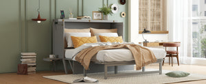 English Elm Queen Murphy Cabinet Bed Solid Pine Build with Usb Charging and Fold Out Desktop Grey W504S00167