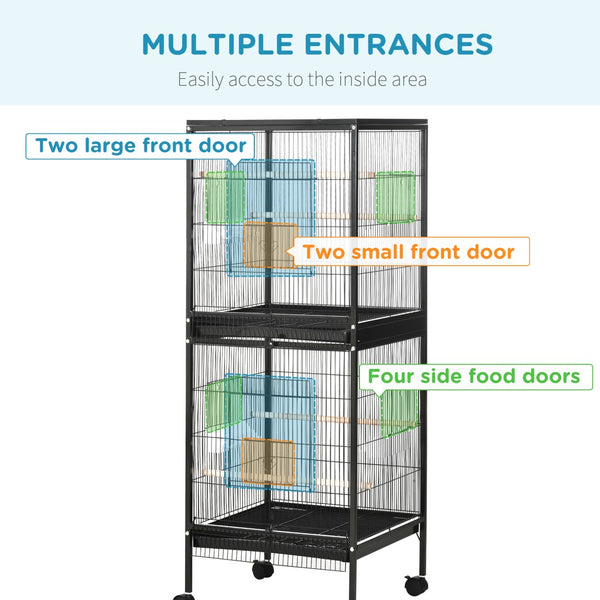 English Elm Pawhut Double Stacked Aviary Steel Bird Cage with Rolling Casters for Small Birds W2225P173760