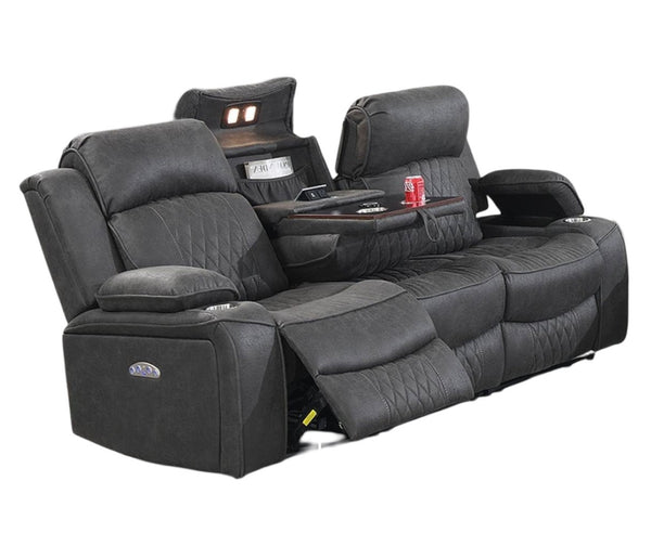 English Elm Power Motion Sofa – Charcoal Gel Leatherette With Storage Arms & Cup Holders For Ultimate Comfort B011S01069-GIGA