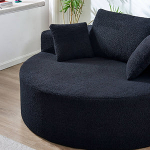English Elm 55"l Teddy Fleece Round Chaise Chair Plush Foam Seating for Modern Living Rooms Black W1669P368466