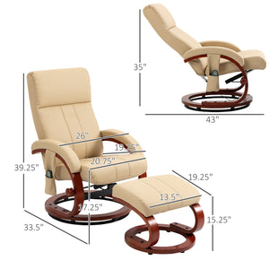 English Elm HOMCOM PU Leather Recliner with Ottoman — Swivel High Back Armchair, 135° Adjustable, Plush Padding Beige W2225P217436