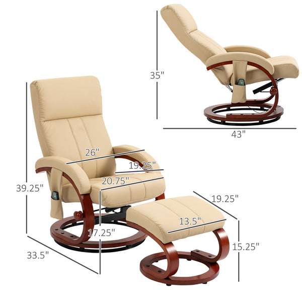 English Elm HOMCOM PU Leather Recliner with Ottoman — Swivel High Back Armchair, 135° Adjustable, Plush Padding Beige W2225P217436