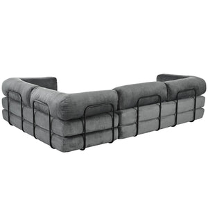 English Elm U_style Modular Corduroy Sectional Sofa Converts to Guest Bed for Apartment Living Grey WY000463AAE