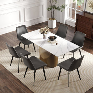 English Elm 63" Modern Dining Table With Durable Sintered Stone Top & Sturdy Bronze Iron Legs For 6-8 People W1535S00548