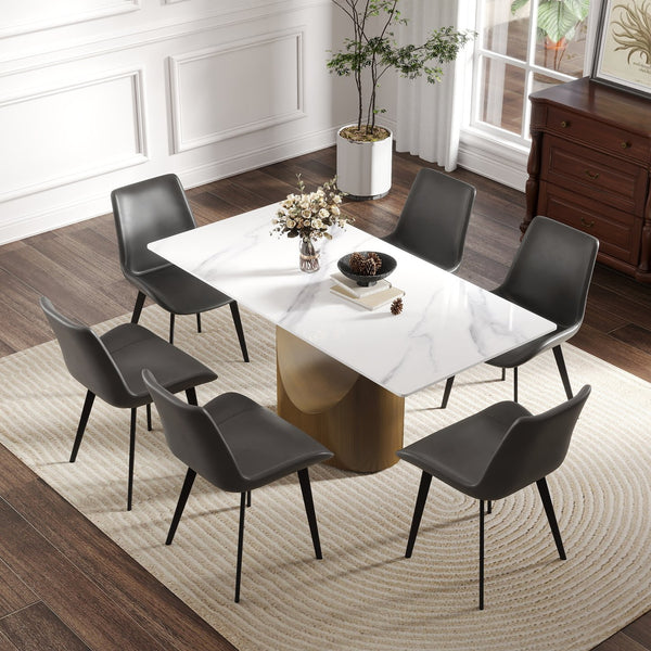English Elm 63" Modern Dining Table With Durable Sintered Stone Top & Sturdy Bronze Iron Legs For 6-8 People W1535S00548