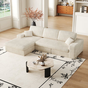 English Elm 114.5'Modern Corduroy Modular sofa with reversible chaise, slow-rebound foam cushions and versatile L-shape seating Beige W834S00456
