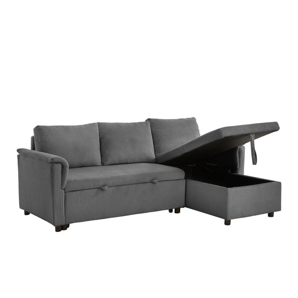 English Elm Loveseat Sectional Sleeper Sofa with Corduroy Tufted Upholstery Storage Chaise Reclining W2186S00012