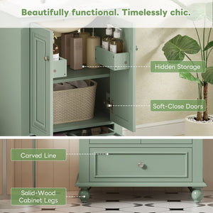 English Elm 24'' French Style Bathroom Vanity with Ceramic Sink Soft Close Cabinet and Drawer Green N710P411227F