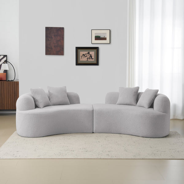 English Elm Curved Four-Seater Teddy Velvet Sofa with Full-Compression Sponge and Spring Support, No-Assembly, Compact Grey W3612S00002