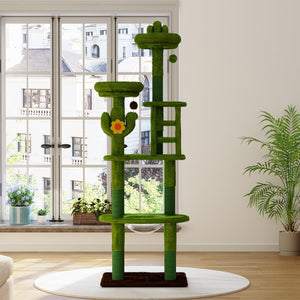 English Elm 72in Cactus Cat Tower Sisal Posts Plush Perches Capsule Pod Multi-level Climb Green W1578P447627