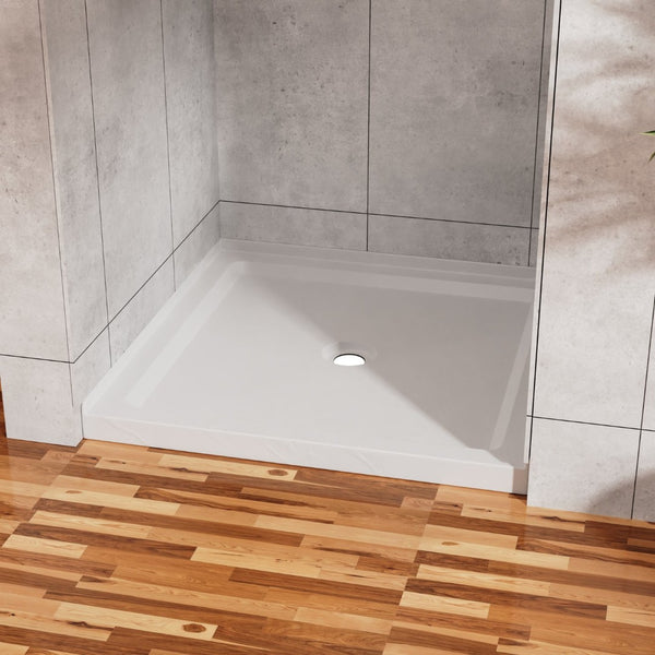 English Elm Goodyo Corner Shower Pan Acrylic Slate Textured Anti-slip Base with Center Drain D163121898