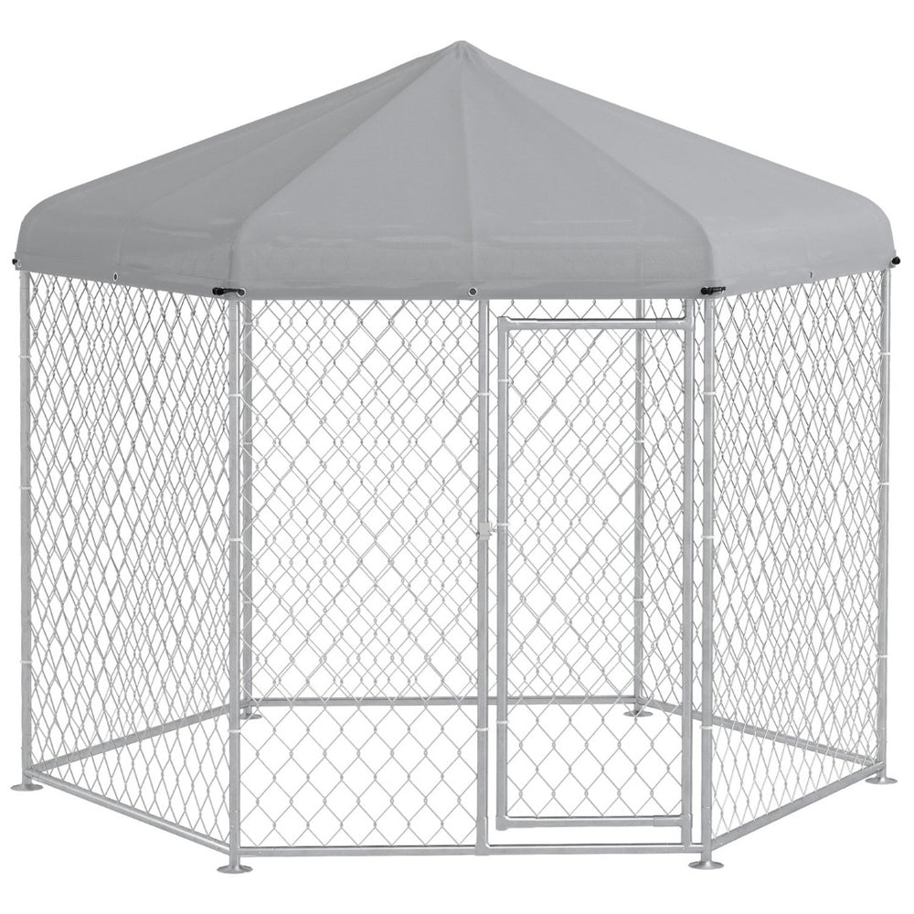 English Elm Pawhut Galvanized Steel Outdoor Dog Run with Lockable Door for Large Breeds W2225P173783
