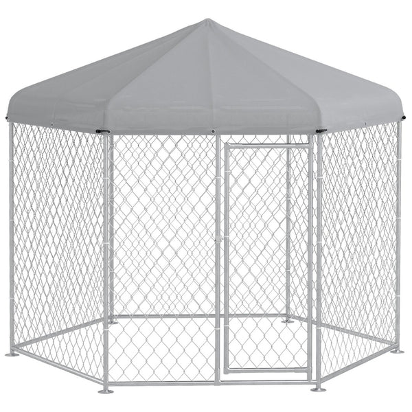 English Elm Pawhut Galvanized Steel Outdoor Dog Run with Lockable Door for Large Breeds W2225P173783