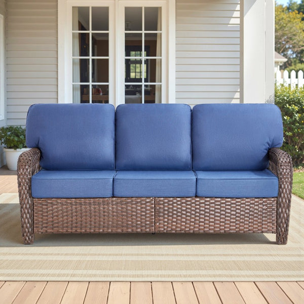 English Elm 75.2" Outdoor Pe Wicker Patio Sofa with T-back Cushions and Rust-resistant Steel Frame T3773P418416