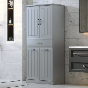 English Elm Christopher Knight Home® - Bathroom Storage Cabinet with Doors Drawer & Dual Laundry Baskets, MDF Build, Adjustable Shelf, Anti-Tip Device Grey N759P243350E