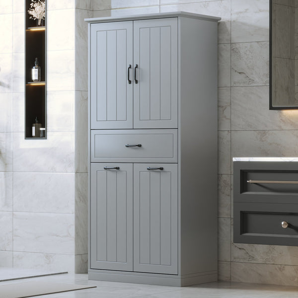 English Elm Christopher Knight Home® - Bathroom Storage Cabinet with Doors Drawer & Dual Laundry Baskets, MDF Build, Adjustable Shelf, Anti-Tip Device Grey N759P243350E