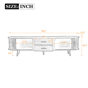 English Elm Mid-Century Solid Wood TV Stand for 80" TVs – Waterproof Finish, Sliding Doors & 2 Drawers Storage N710P257611P