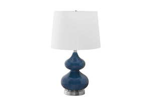English Elm Lighting, Blue Glass Double Gourd Table Lamp with Ivory Shade for Bedside Ambiance B2710P221324
