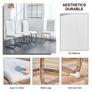 English Elm Table Set With Glass Top & 6 Stylish White Pu Chairs - Modern Dining Elegance For Family Gatherings W1151S02599-GIGA