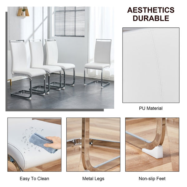 English Elm Table Set With Glass Top & 6 Stylish White Pu Chairs - Modern Dining Elegance For Family Gatherings W1151S02599-GIGA