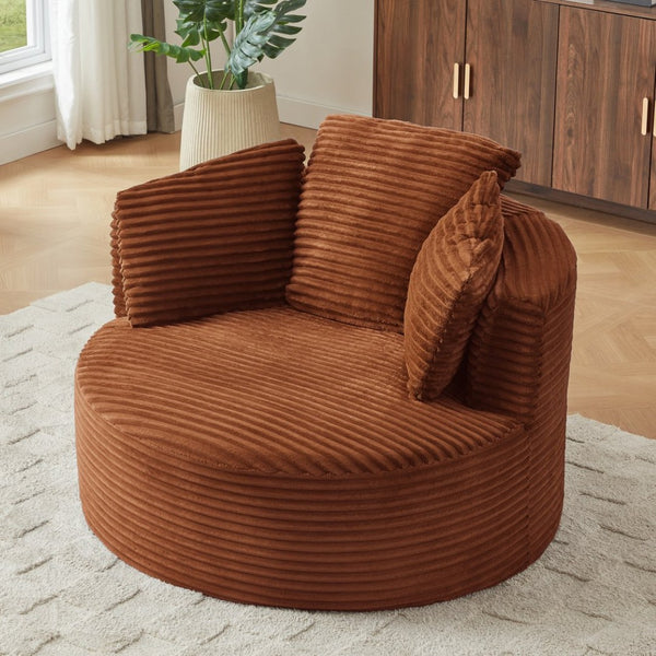 English Elm Compressible Corduroy Round Accent Chair Pocket Spring Cushioned Backrest for Apartments Orange W2339P461262