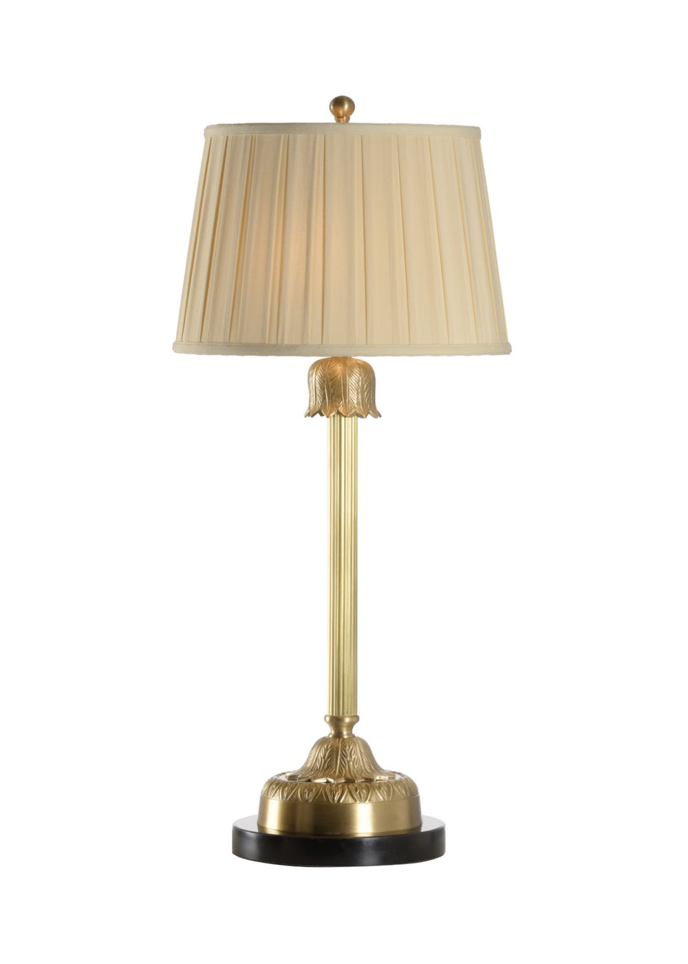 Wildwood The Breakers Brass Column Lamp — Gilded Fluted Pilaster, Marble Base, Pleated Silk Shade, Double Pull Chains 26506