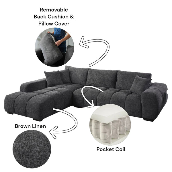 English Elm Chosen Chenille Sectional Sofa with Toss Pillows and Dual Chaises, Pocket Coil Seats, Durable Frame Gray 43 L x 81.88 W x 16.5 H B2726S00038