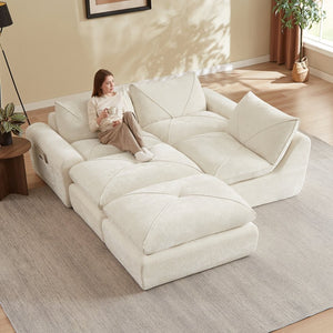 English Elm Modern Chenille Modular Sectional Sofa with Foot Pedals for Living Room Comfort Beige W3396S00066