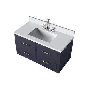 English Elm Blue Single-Sink Bath Vanity With Cultured Marble Top & Chrome Faucet - Stylish Storage Solution! B2731P257969