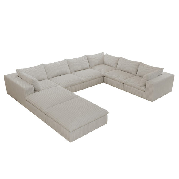 English Elm 157.6" Corduroy Modular Cloud Sofa Feather Fill Deep Lounge Seating for Living Room White W2824S00164