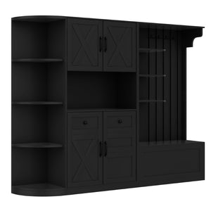 English Elm Multifunctional Hall Cabinet With 4 Hooks - Smart Split Design For Living Room, Kitchen & Hallway Storage W1580S00186-GIGA