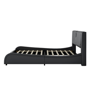 English Elm Queen Luxurious Faux Leather Platform Bed with Thick Headboard, Bluetooth Speakers & RGB Ambience Lights Black 62.6 L x 19.69 W x 12.99 H N701P241047B