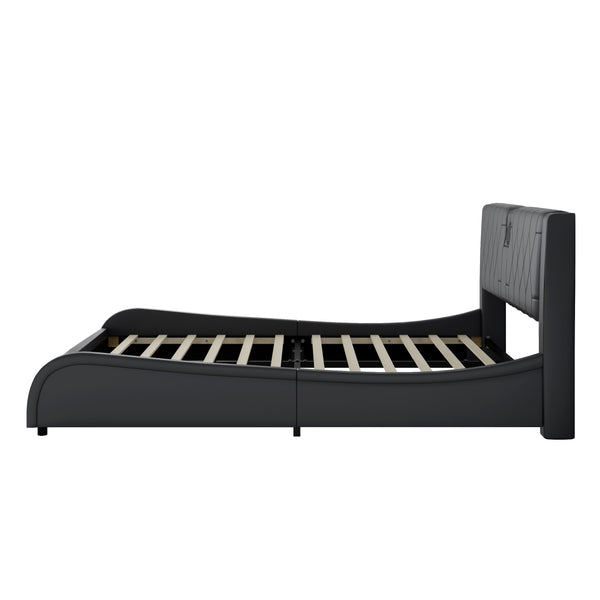 English Elm Queen Luxurious Faux Leather Platform Bed with Thick Headboard, Bluetooth Speakers & RGB Ambience Lights Black 62.6 L x 19.69 W x 12.99 H N701P241047B