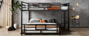 English Elm L-shaped Steel Twin Over Full Bunk Bed Corner Frame with Guardrails for Kids N750P196510B