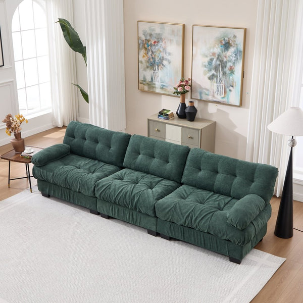 English Elm Modular Cloud Sectional Sofa Flannelette Deep Seat Couch for Living Room with Pillows Green W2120S00031
