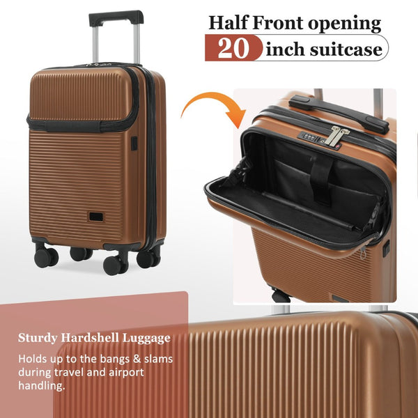 English Elm Luggage 5 Piece Hardside Abs Set with Front Access Carry on and Tsa Spinner Wheels Brown N732P391579O