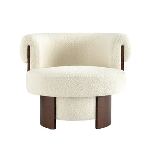English Elm Modern Sculptural Barrel Swivel Chair Bentwood Frame Polyester Upholstery Accent Seating Beige N760P369230A