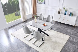 English Elm Modern Extendable Rectangular Dining Table with Scratch‑Resistant MDF Top and Matte Geometric Legs, Space‑Saving Centerpiece for Home or Office W3493S00008