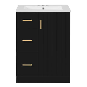 English Elm 24" Modern Bathroom Vanity with Under-Mount Sink, Vertical Stripe Design, 2 Drawers & Soft-Close Cabinet Black N710P288936B