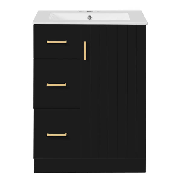 English Elm 24" Modern Bathroom Vanity with Under-Mount Sink, Vertical Stripe Design, 2 Drawers & Soft-Close Cabinet Black N710P288936B