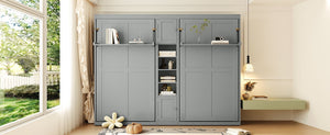 English Elm Dual Twin Wall Murphy Beds with Storage Tower Shelves for Kids or Guest Rooms Gray N820S00058E-1