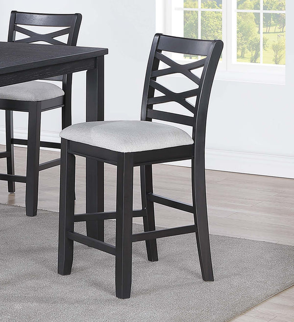 English Elm Dining 5pc Counter Height Charcoal Dining Set with Upholstered Cushions, Rubberwood X-Back Chairs B011P373691