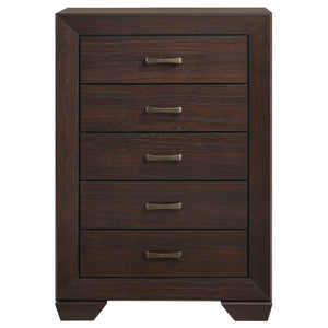 English Elm Hadfield Dark Cocoa 5-Drawer Chest with Tapered Legs, Spacious MDF Storage, Modern Dark Brown Finish B062P331055