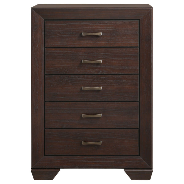 English Elm Hadfield Dark Cocoa 5-Drawer Chest with Tapered Legs, Spacious MDF Storage, Modern Dark Brown Finish B062P331055