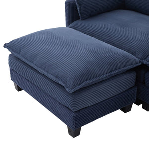 English Elm United We Win Modular Corduroy Sectional with Ottoman Low Profile Living Room Couch Navy W1568S00261