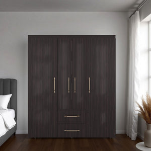 English Elm Armoire Elma Petunia Six Leg Wardrobe with Rods Shelves and Drawer Storage Brown B092S00303
